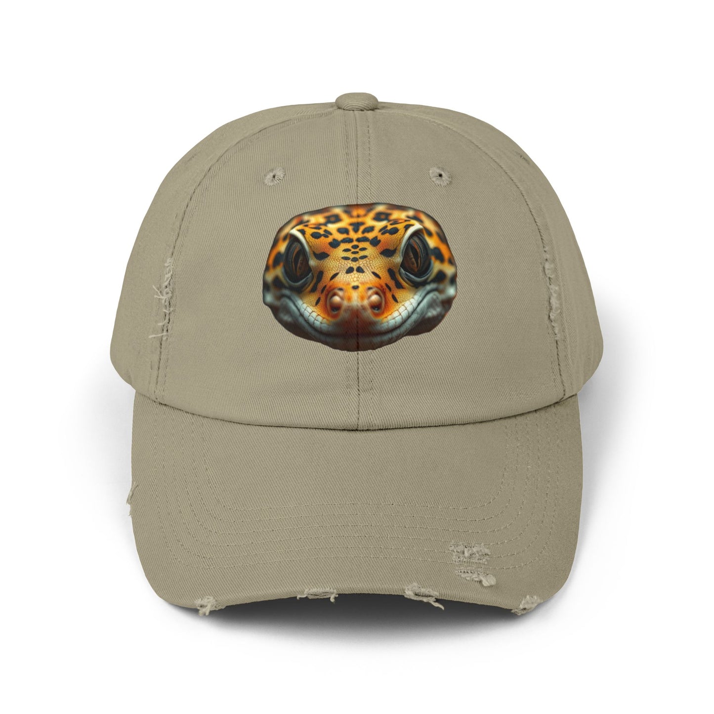 Leopard Gecko Unisex Distressed Cap - Casual Streetwear Hat for Everyday Use - Great for Reptile Lovers
