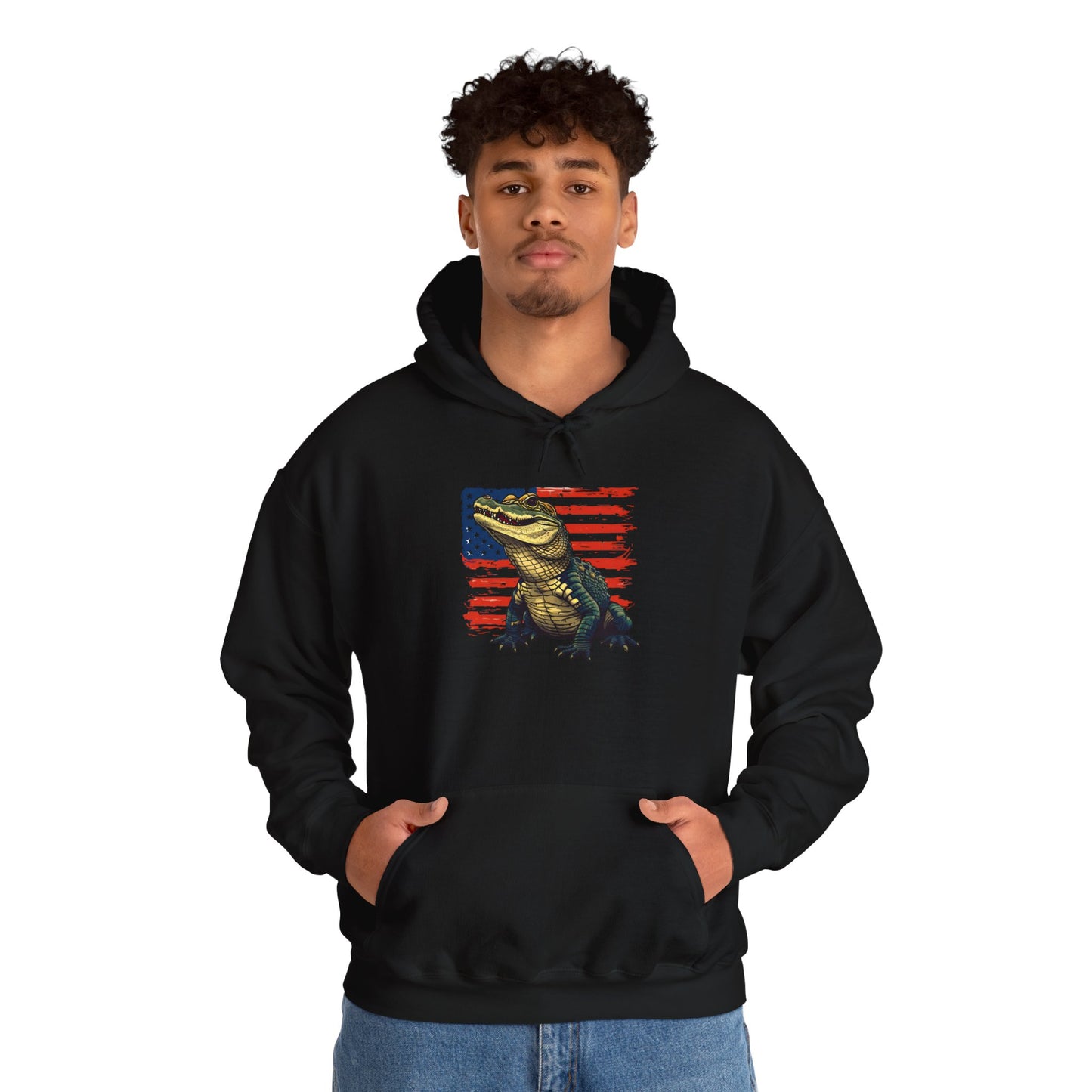 Flag Gator Cozy Unisex Hooded Sweatshirt with Bold Print - Great for Reptile Lovers