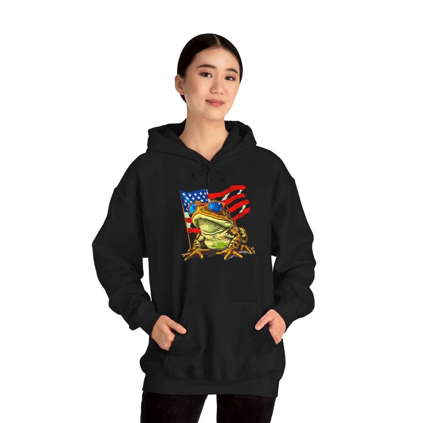 Flag Frog Cozy Unisex Hooded Sweatshirt with Bold Print - Great for Reptile Lovers