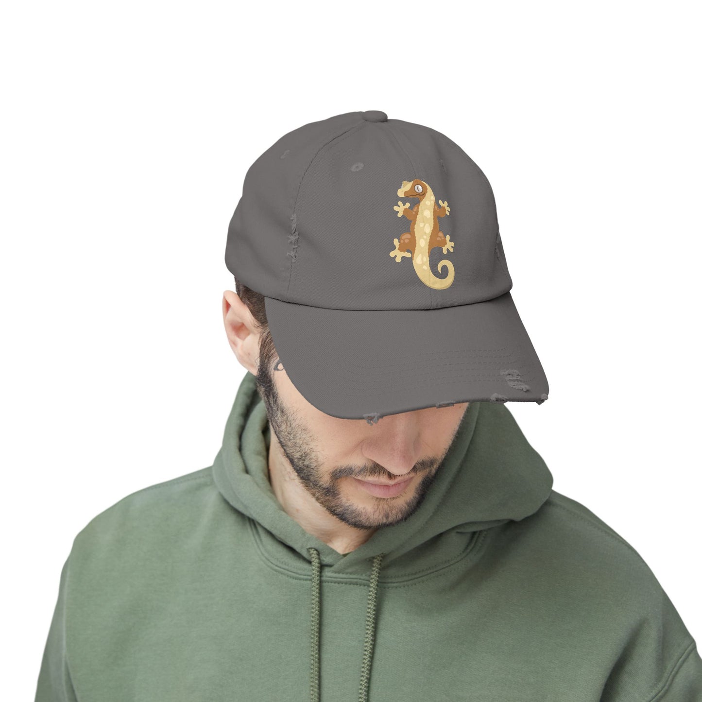 Crested Gecko Unisex Distressed Cap - Casual Streetwear Hat for Everyday Use - Great for Reptile Lovers