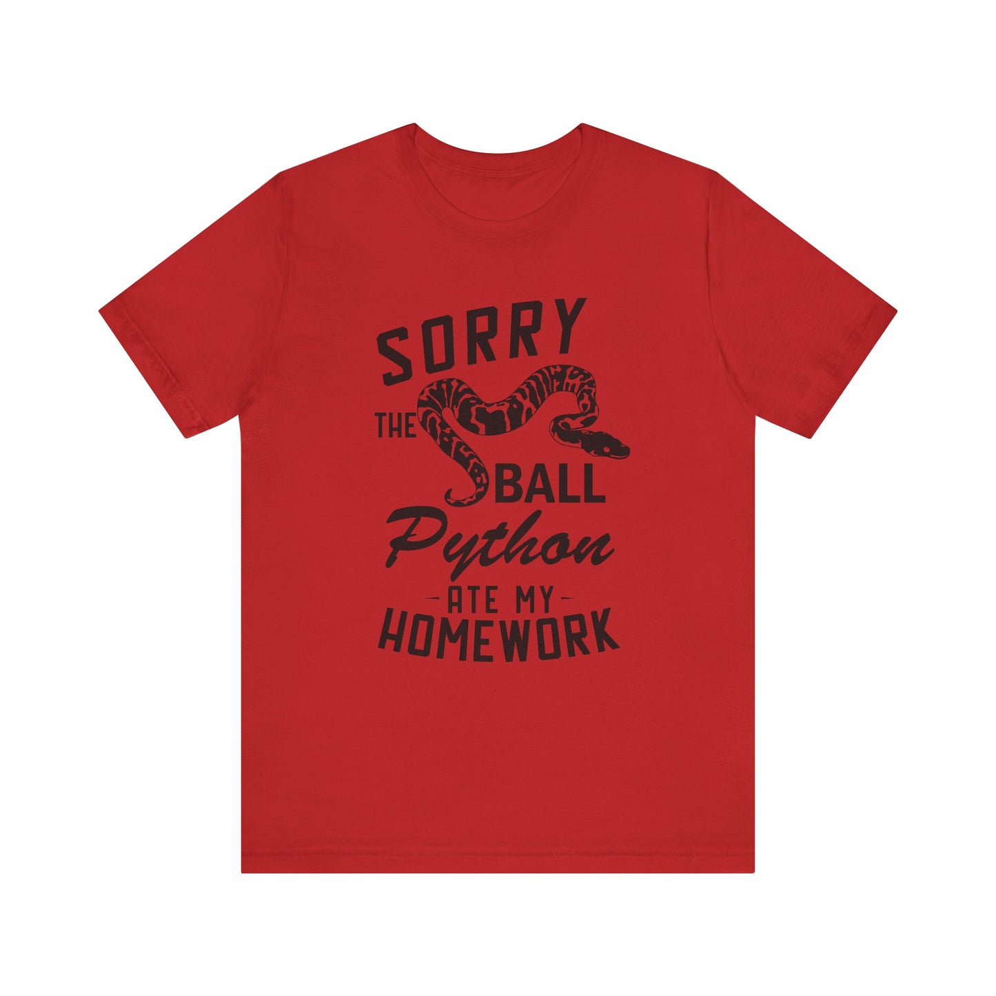 "The Ball Python Ate My Homework" Unisex Jersey Tee - Casual Everyday Wear - Great for Reptile Lovers