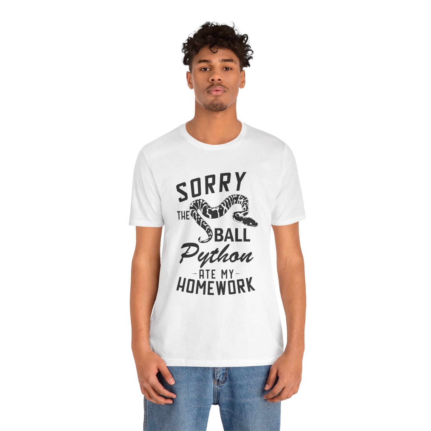 "The Ball Python Ate My Homework" Unisex Jersey Tee - Casual Everyday Wear - Great for Reptile Lovers
