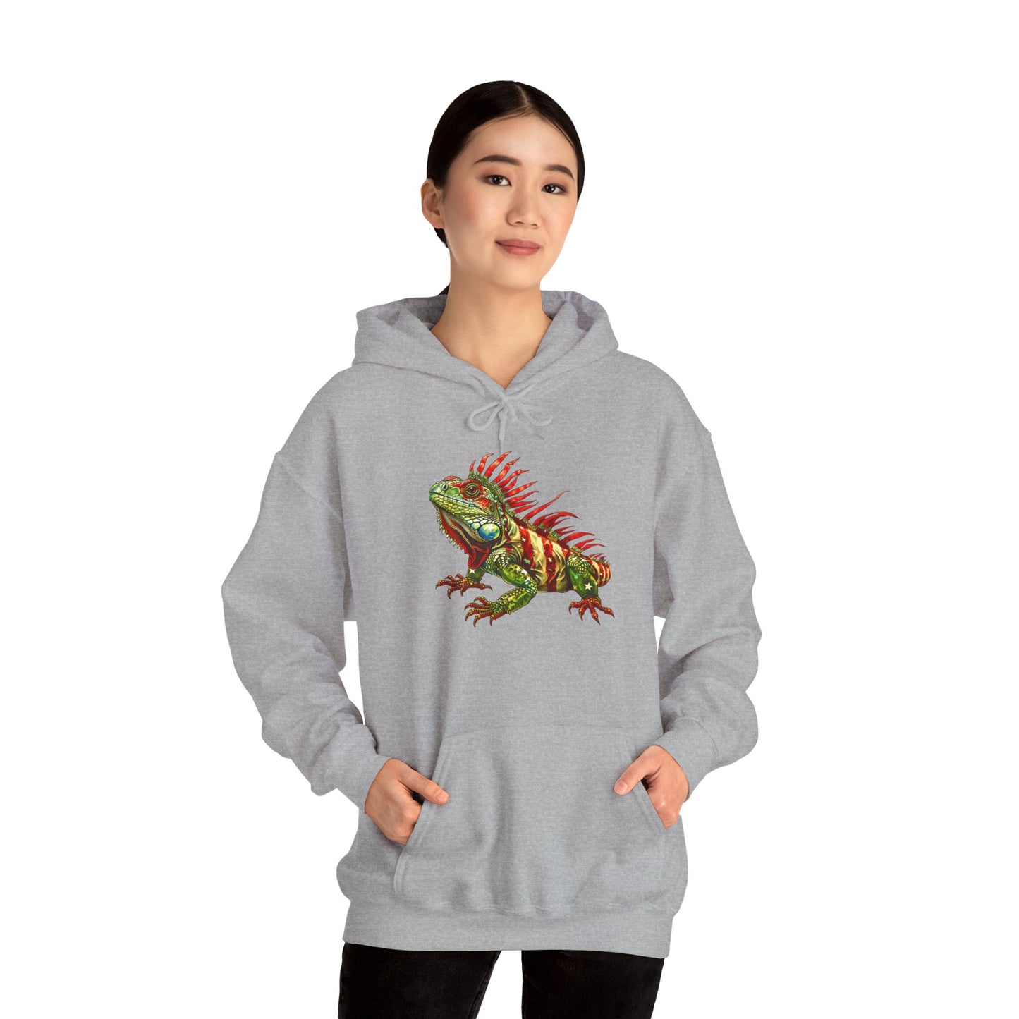 Flag Iguana Cozy Unisex Hooded Sweatshirt with Bold Print - Great for Reptile Lovers