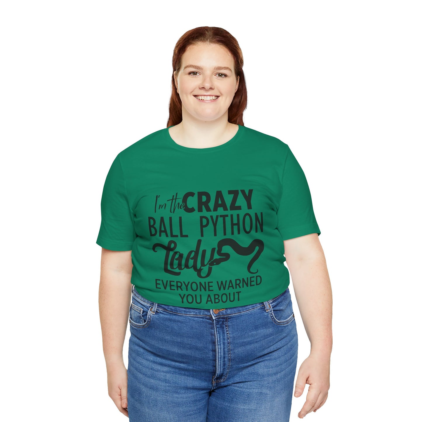 "Crazy Ball Python Lady" Unisex Jersey Tee - Casual Everyday Wear - Great for Reptile Lovers