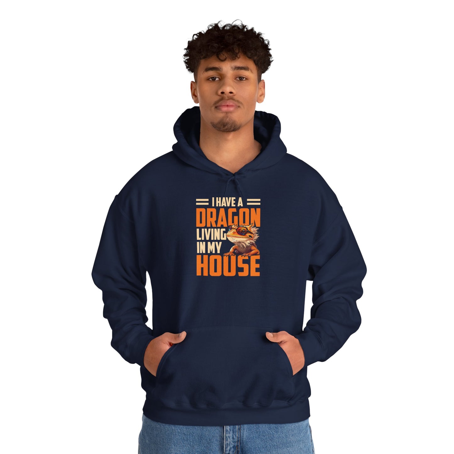 "Dragon Living In My House" Unisex Hooded Sweatshirt with Bold Print - Great for Reptile Lovers
