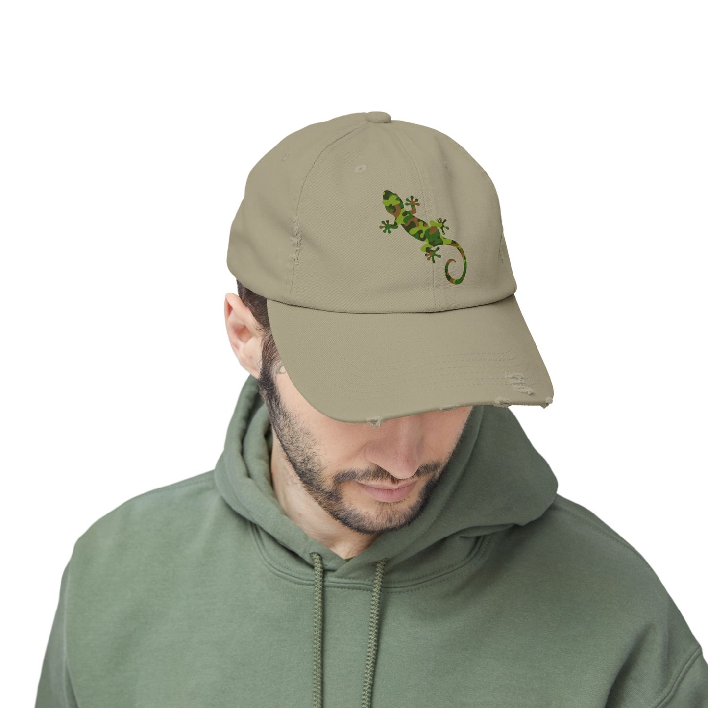 Camo Gecko Unisex Distressed Cap - Casual Streetwear Hat for Everyday Use - Great for Reptile Lovers