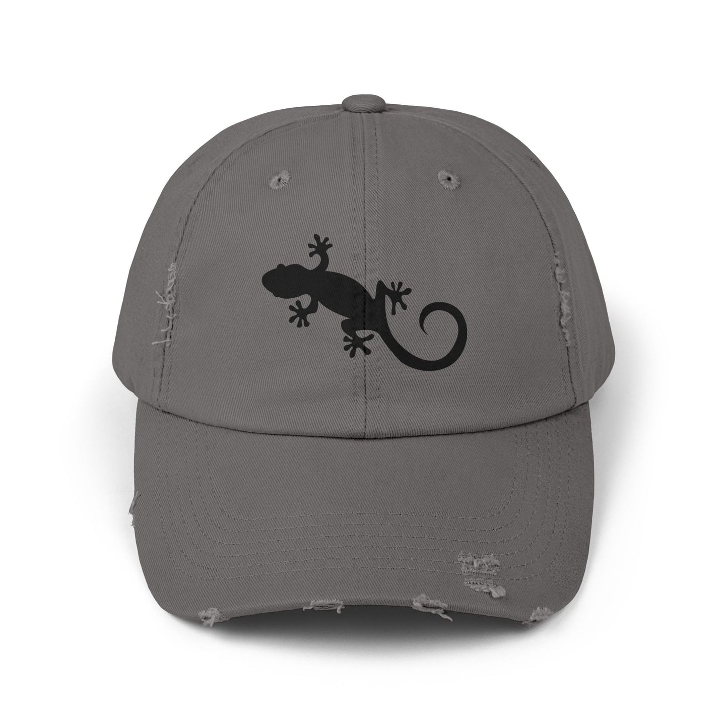 Gecko Silhouette Unisex Distressed Cap - Casual Streetwear Hat for Everyday Use - Great for Reptile Lovers