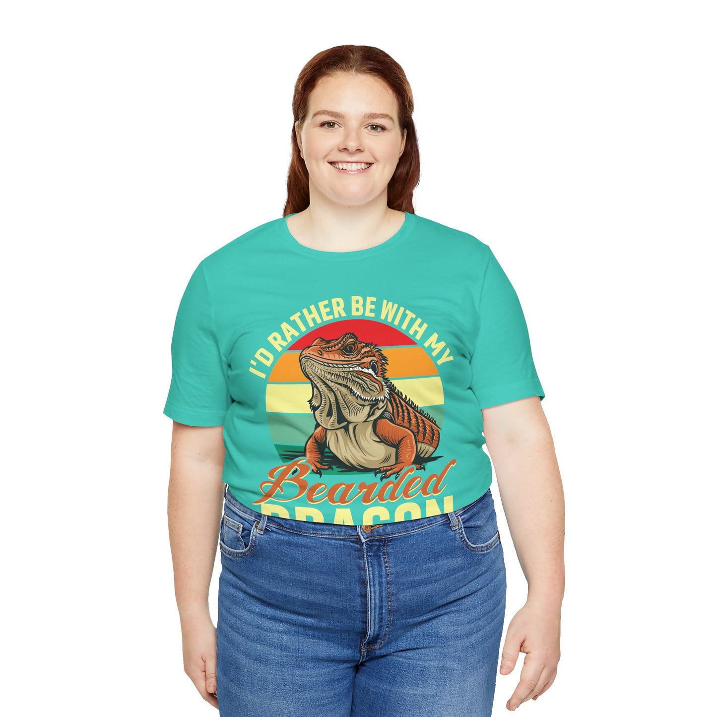 "I'd Rather Be With My Bearded Dragon" Print Unisex Jersey Tee - Casual Everyday Wear - Great for Reptile Lovers