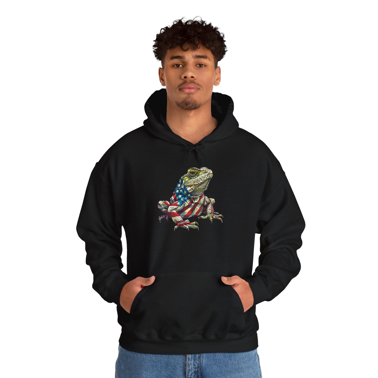 Flag Lizard Cozy Unisex Hooded Sweatshirt with Bold Print - Great for Reptile Lovers