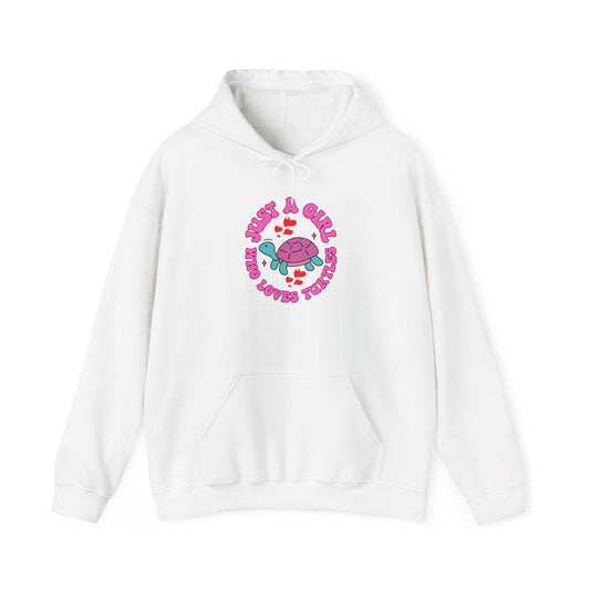 "Just a Girl Who Loves Turtles" Unisex Hooded Sweatshirt with Bold Print - Great for Reptile Lovers