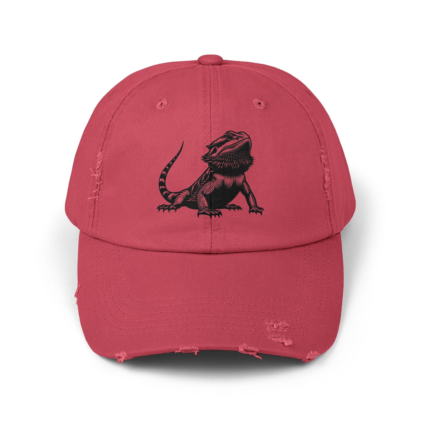 Black Bearded Dragon Unisex Distressed Cap - Casual Streetwear Hat for Everyday Use - Great for Reptile Lovers