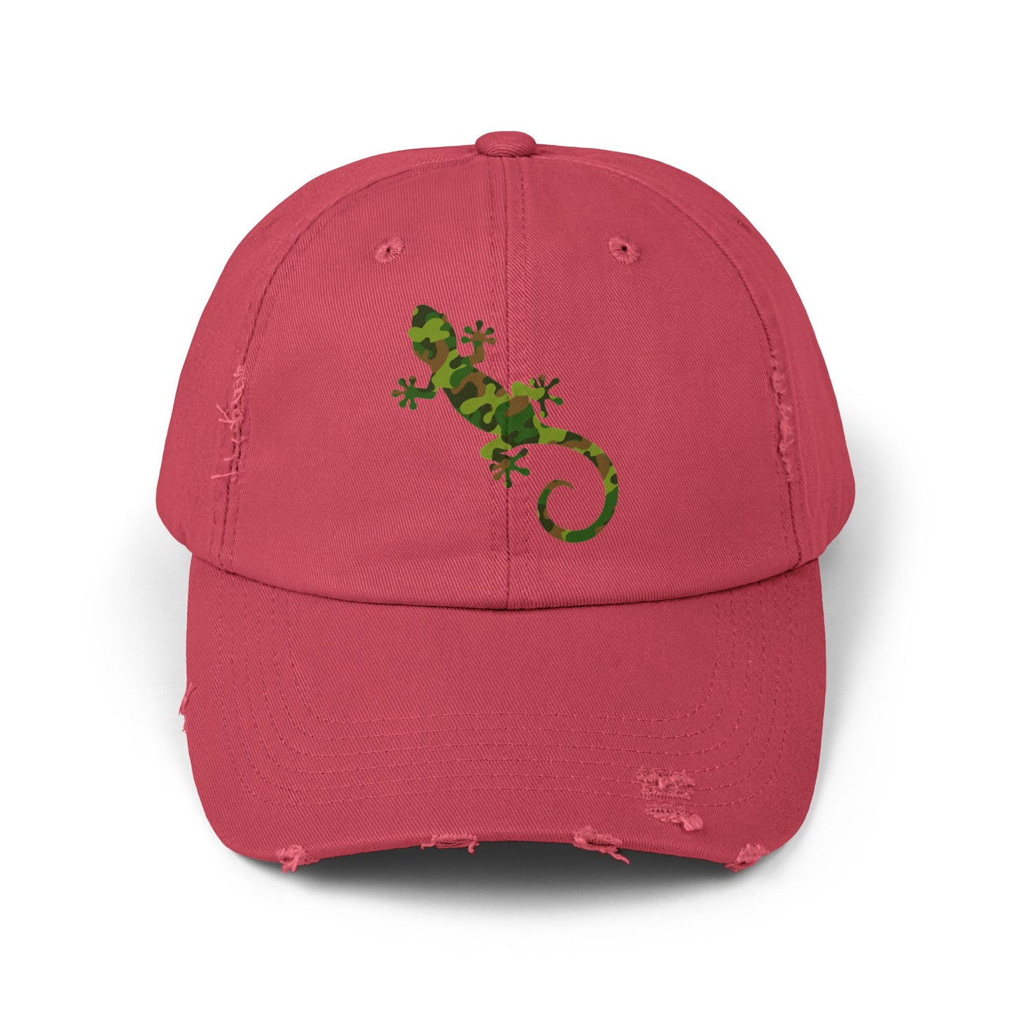 Camo Gecko Unisex Distressed Cap - Casual Streetwear Hat for Everyday Use - Great for Reptile Lovers
