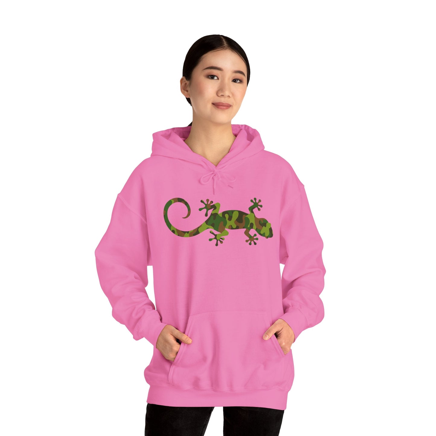 Camo Gecko Unisex Hooded Sweatshirt with Bold Print - Great for Reptile Lovers