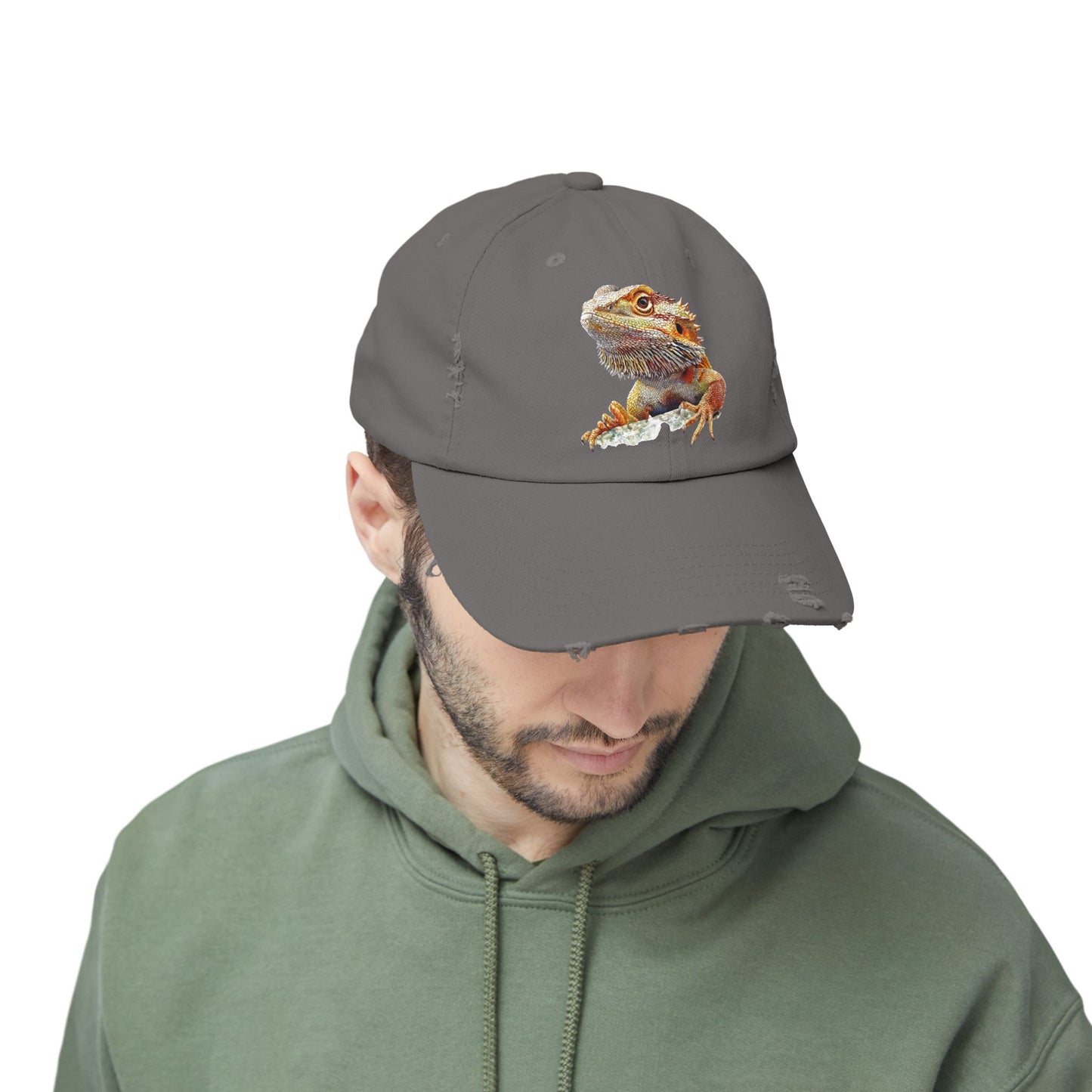 Bearded Dragon Unisex Distressed Cap - Casual Streetwear Hat for Everyday Use - Great for Reptile Lovers