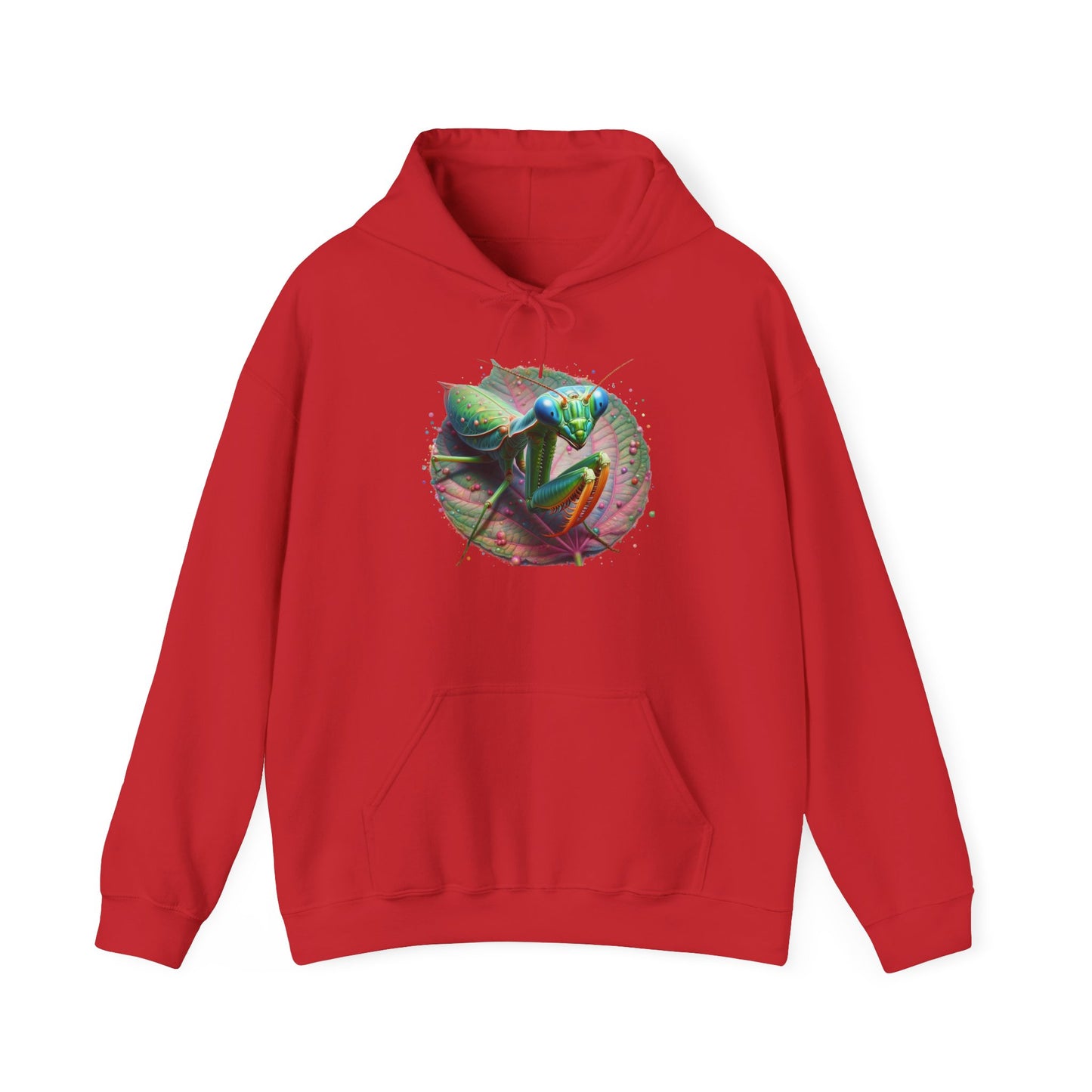 Mantis on a Leaf Unisex Hooded Sweatshirt with Bold Print - Great for Insect Lovers
