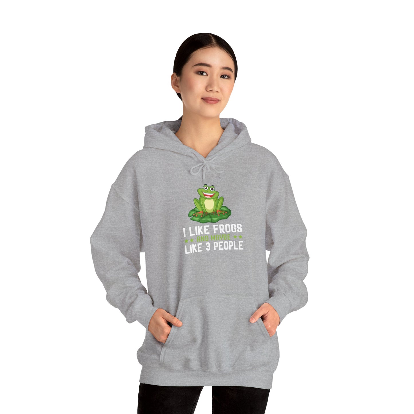 "Frogs and Maybe 3 People" Unisex Hooded Sweatshirt with Bold Print - Great for Frog Lovers