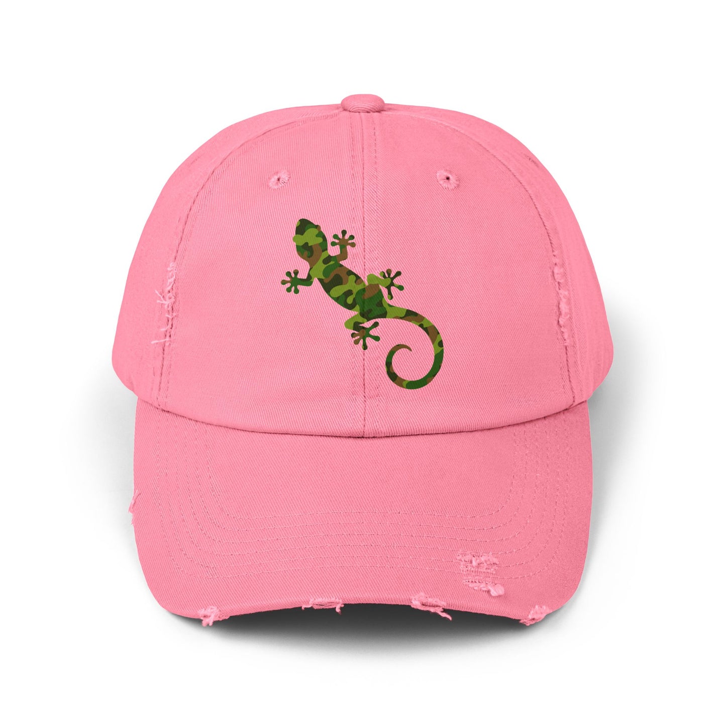 Camo Gecko Unisex Distressed Cap - Casual Streetwear Hat for Everyday Use - Great for Reptile Lovers