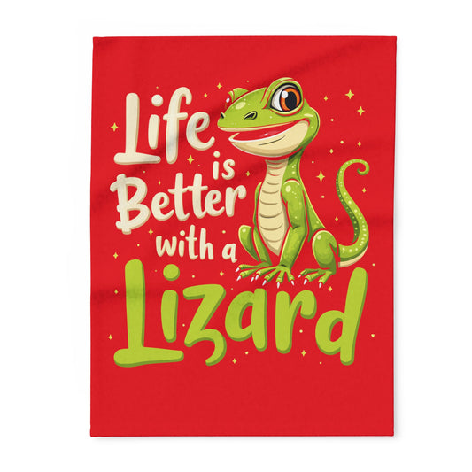 "Life is Better with a Lizard" Cozy Arctic Fleece Blanket | Perfect for Home Decor, Gifting, and Cozy Nights - Snuggle up with a Reptile