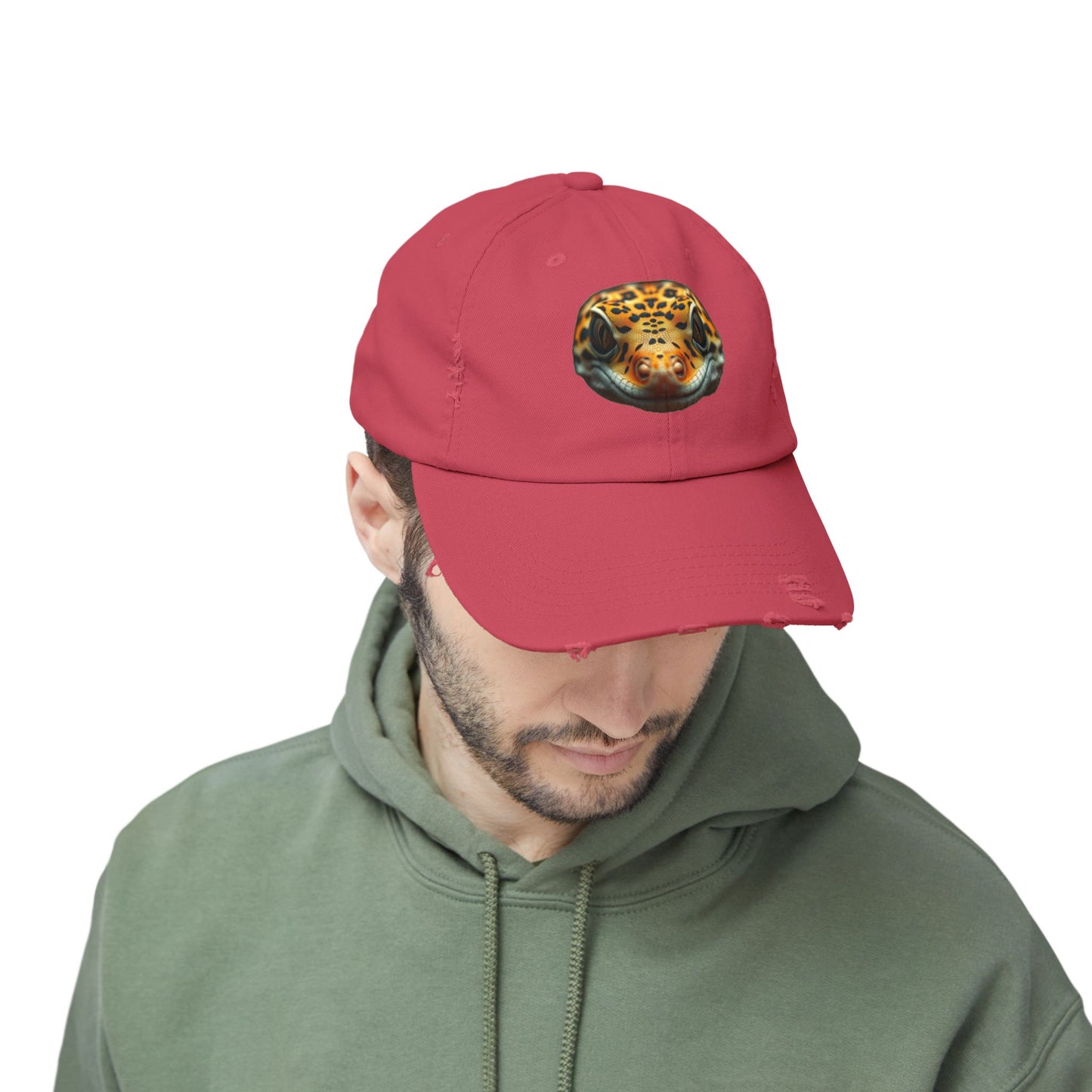 Leopard Gecko Unisex Distressed Cap - Casual Streetwear Hat for Everyday Use - Great for Reptile Lovers