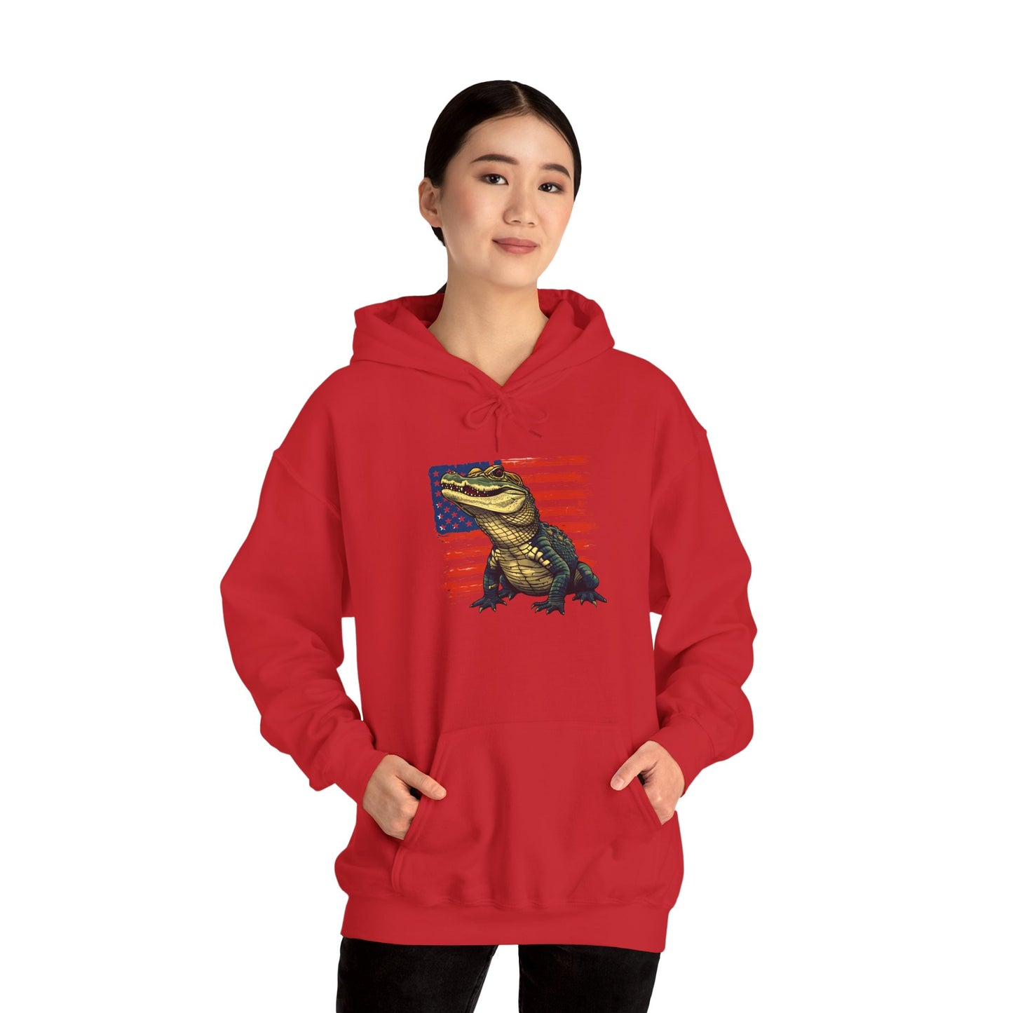 Flag Gator Cozy Unisex Hooded Sweatshirt with Bold Print - Great for Reptile Lovers