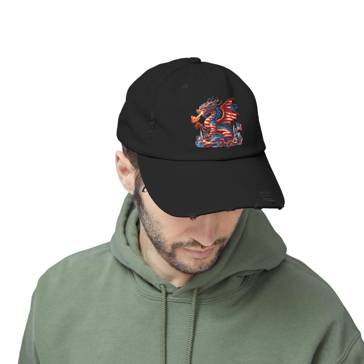 Dragon Flag Unisex Distressed Cap - Casual Streetwear Hat for Everyday Use - Great for Reptile Lovers