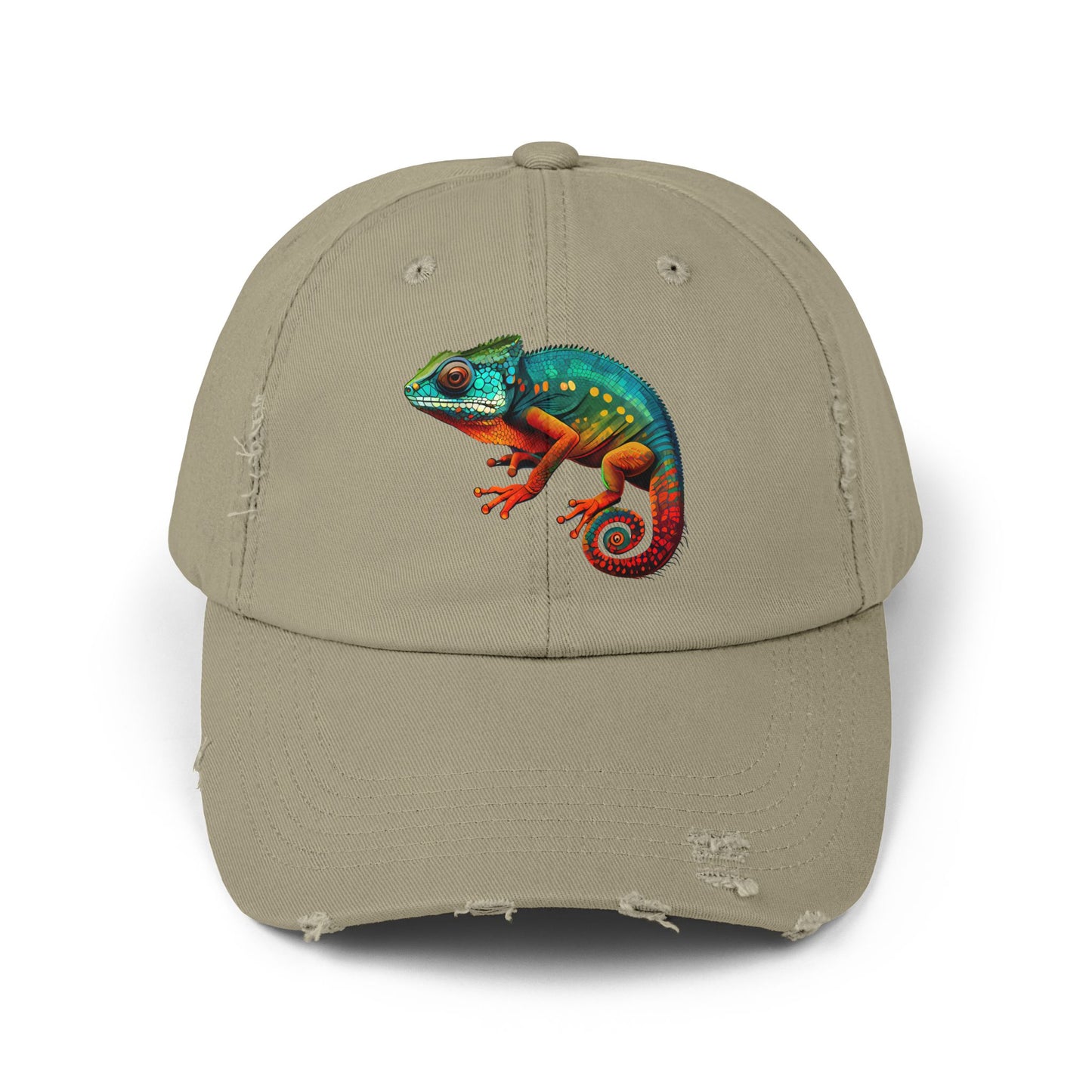 Chameleon Unisex Distressed Cap - Casual Streetwear Hat for Everyday Use - Great for Reptile Lovers