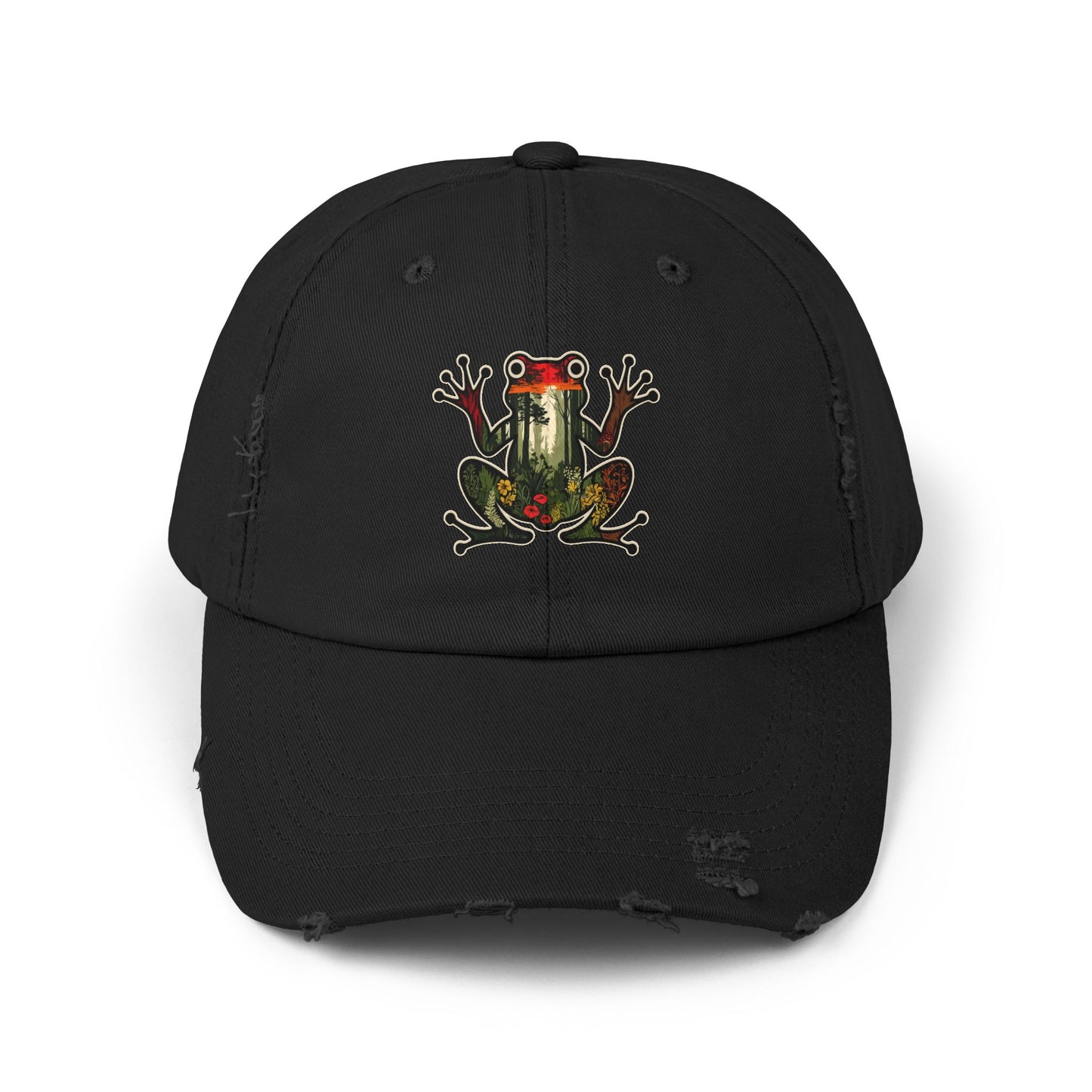 Forest Frog Unisex Distressed Cap - Casual Streetwear Hat for Everyday Use - Great for Reptile Lovers