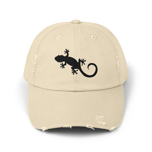 Gecko Silhouette Unisex Distressed Cap - Casual Streetwear Hat for Everyday Use - Great for Reptile Lovers