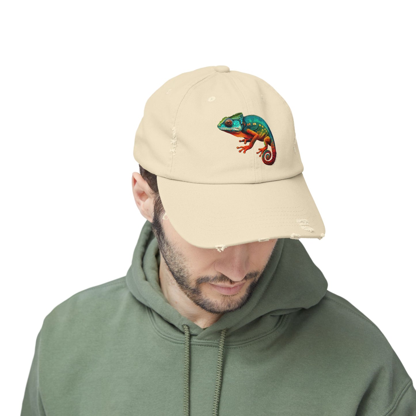 Chameleon Unisex Distressed Cap - Casual Streetwear Hat for Everyday Use - Great for Reptile Lovers