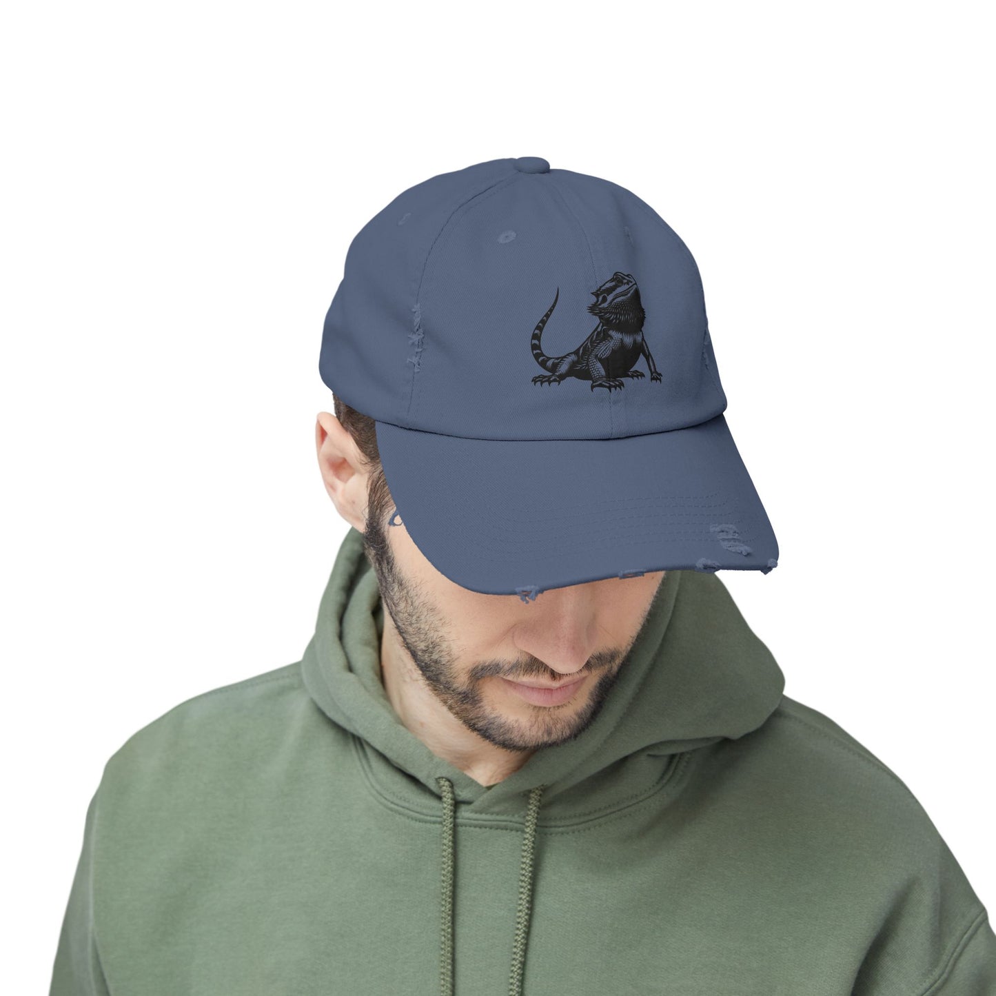 Black Bearded Dragon Unisex Distressed Cap - Casual Streetwear Hat for Everyday Use - Great for Reptile Lovers
