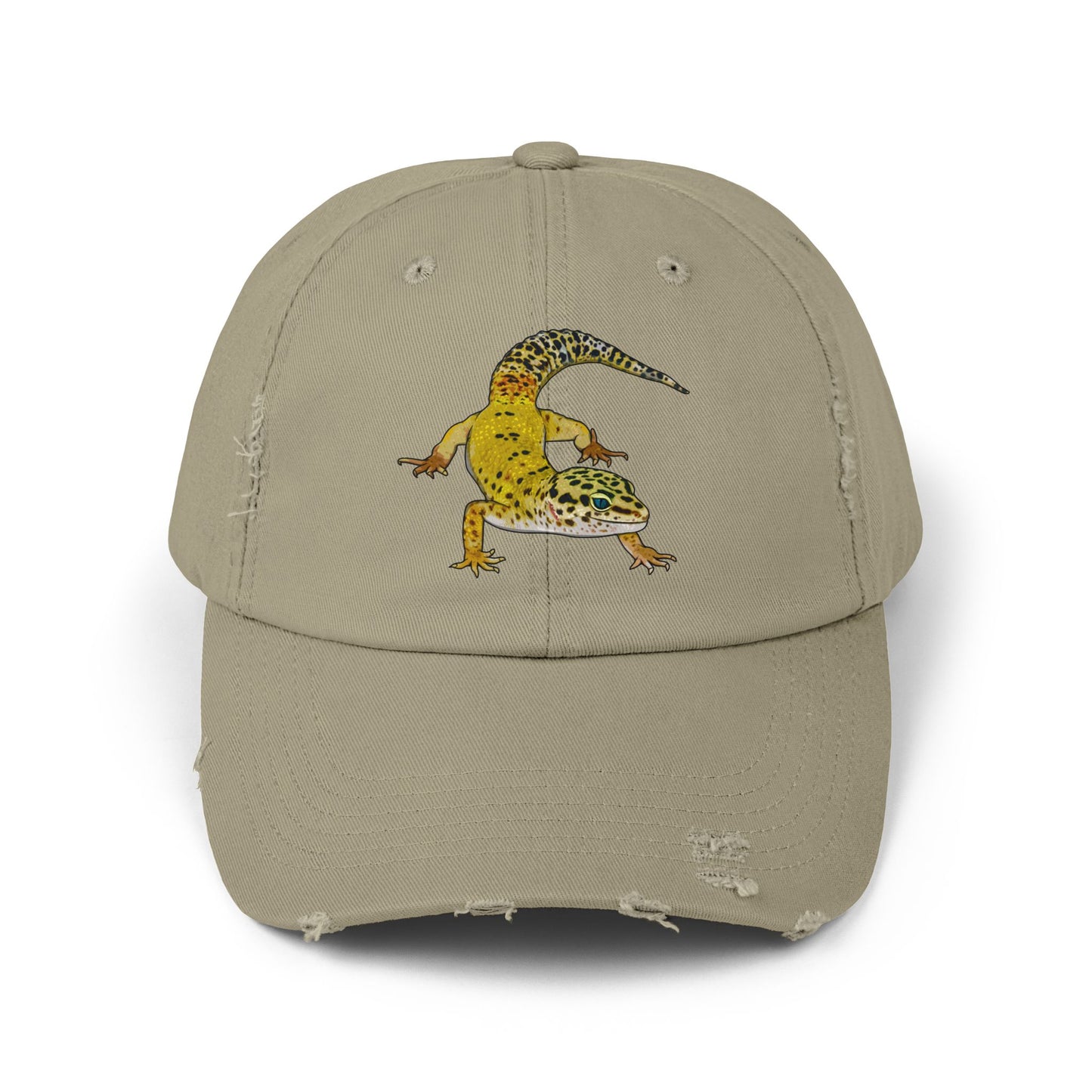 Yellow Leopard Gecko Unisex Distressed Cap - Casual Streetwear Hat for Everyday Use - Great for Reptile Lovers