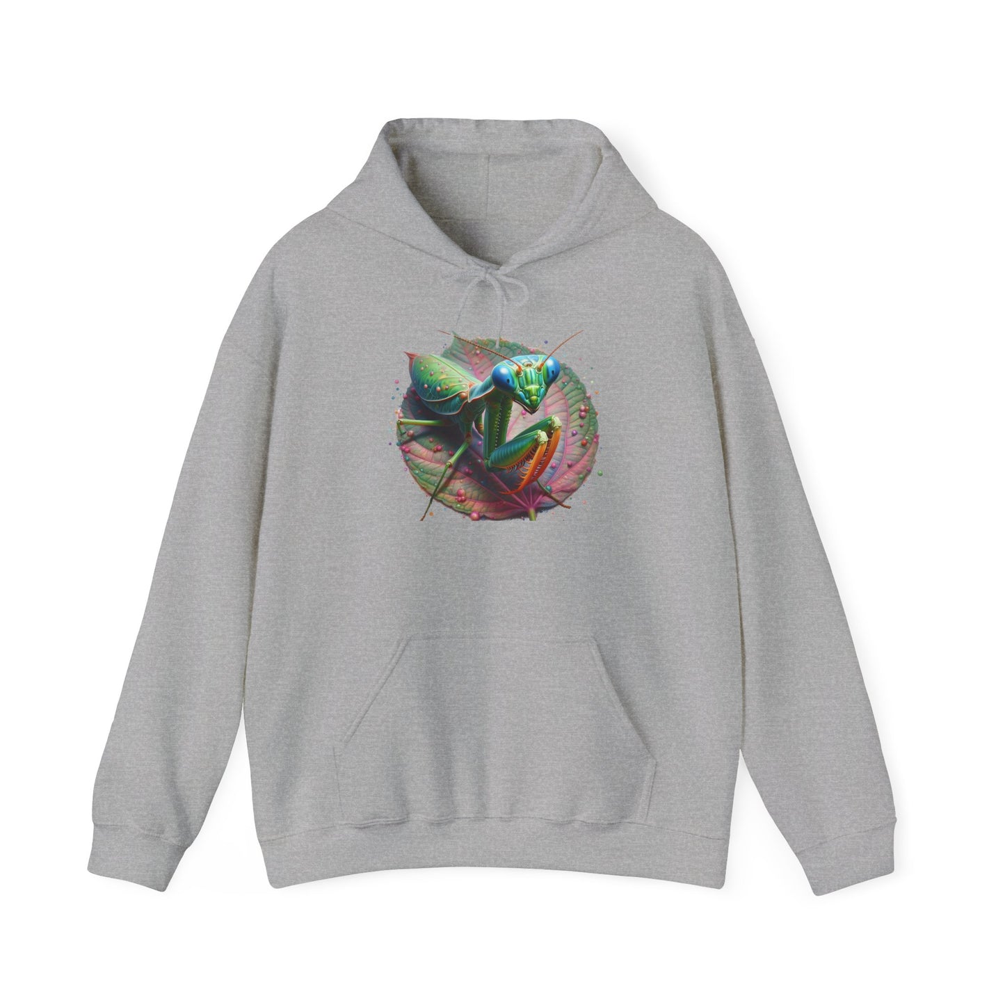 Mantis on a Leaf Unisex Hooded Sweatshirt with Bold Print - Great for Insect Lovers