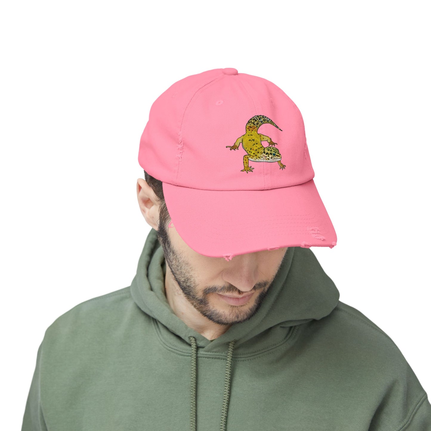 Yellow Leopard Gecko Unisex Distressed Cap - Casual Streetwear Hat for Everyday Use - Great for Reptile Lovers