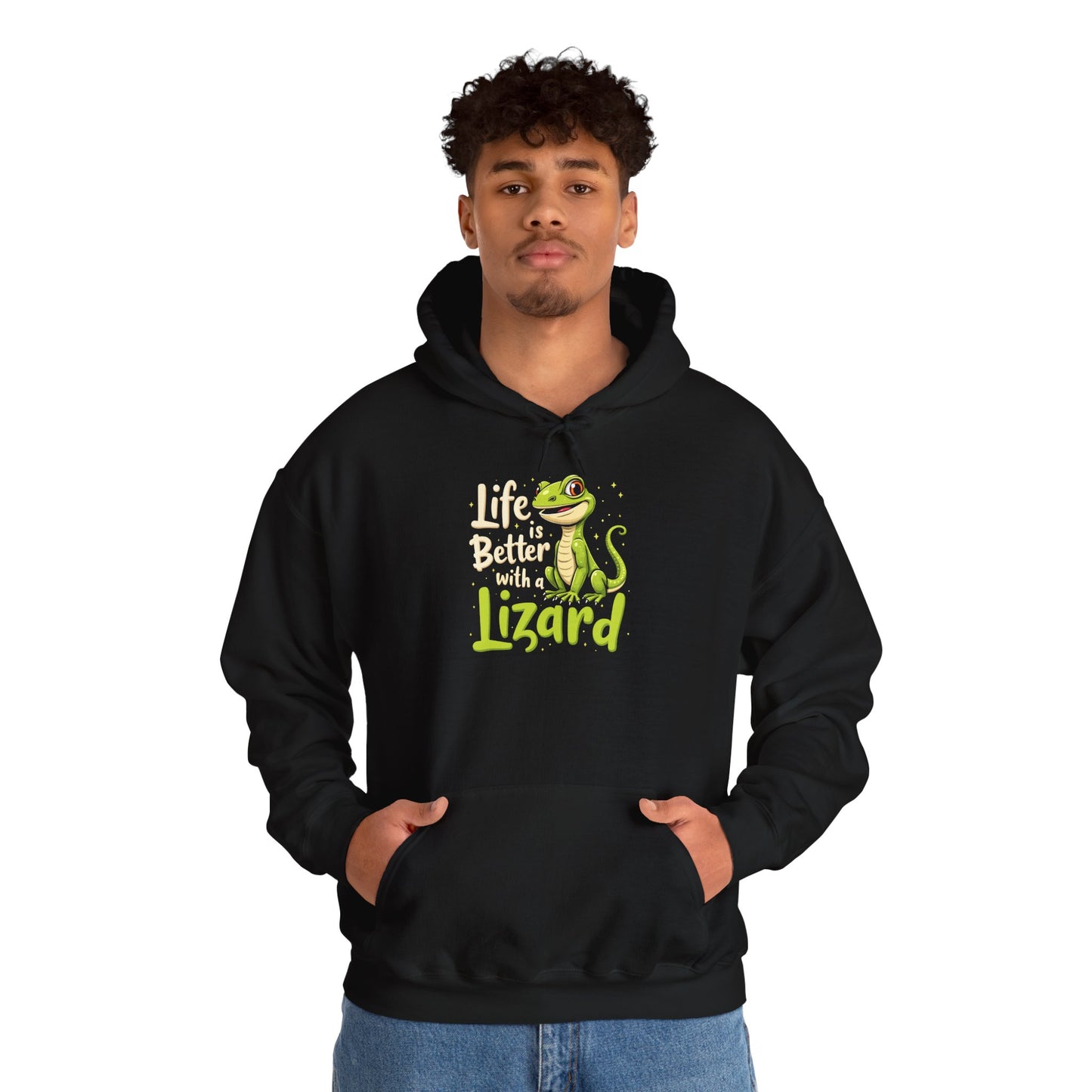 "Life is Better with a Lizard" Cozy Unisex Hooded Sweatshirt with Bold Print - Great for Reptile Lovers