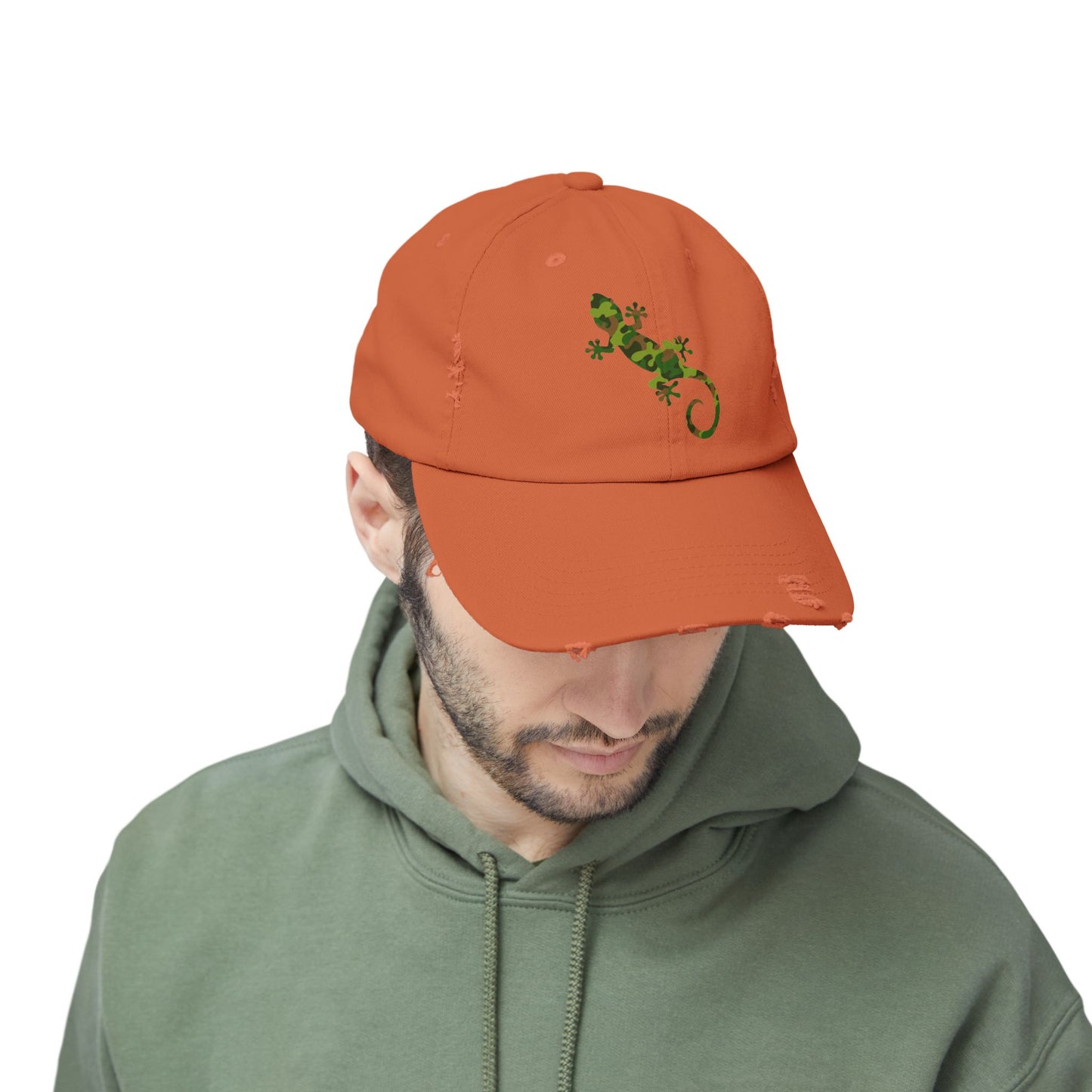 Camo Gecko Unisex Distressed Cap - Casual Streetwear Hat for Everyday Use - Great for Reptile Lovers
