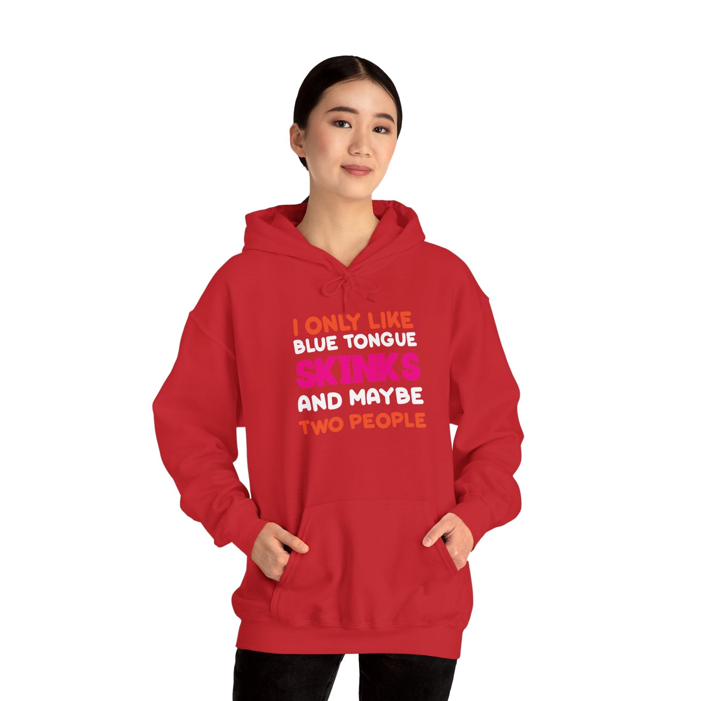 "Blue Tongue Skinks and Maybe 2 People" Unisex Hooded Sweatshirt with Bold Print - Great for Reptile Lovers