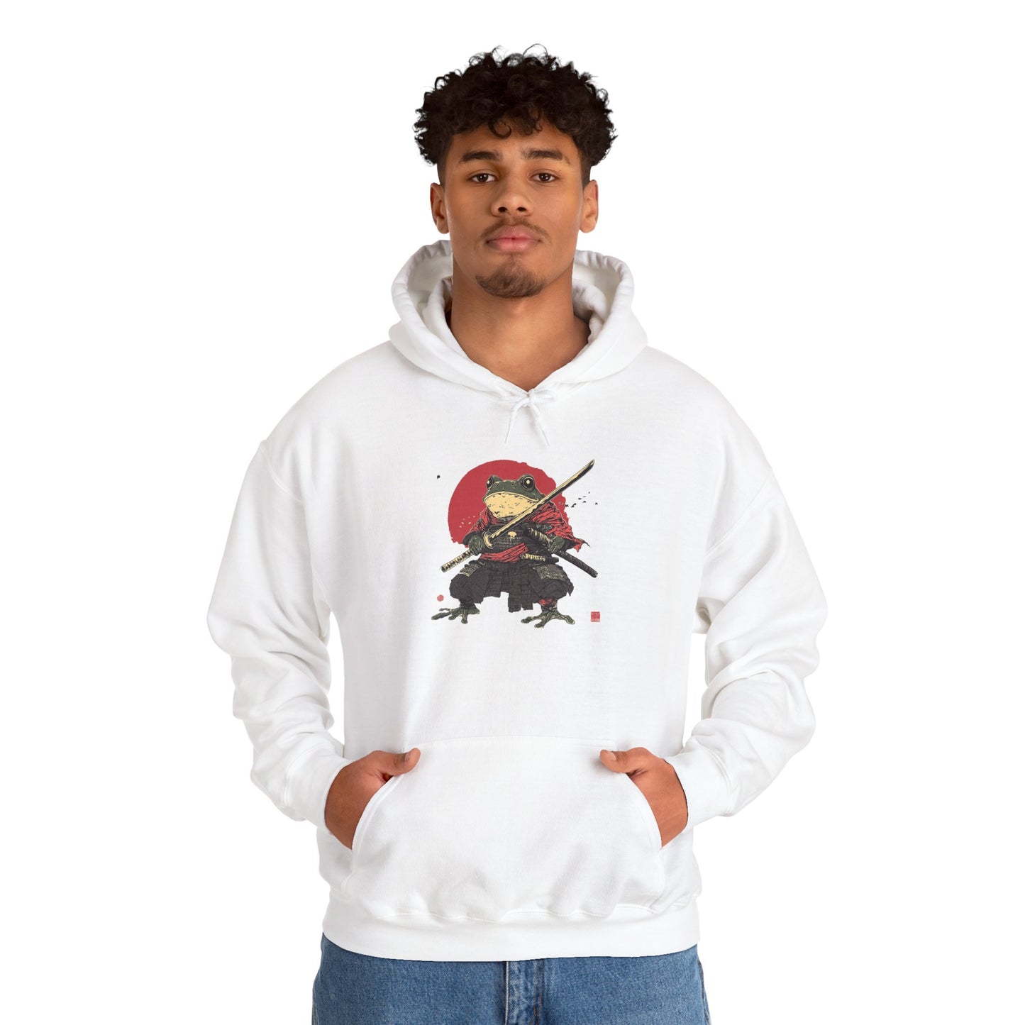 Samurai Frog Unisex Hooded Sweatshirt with Bold Print - Great for Reptile Lovers