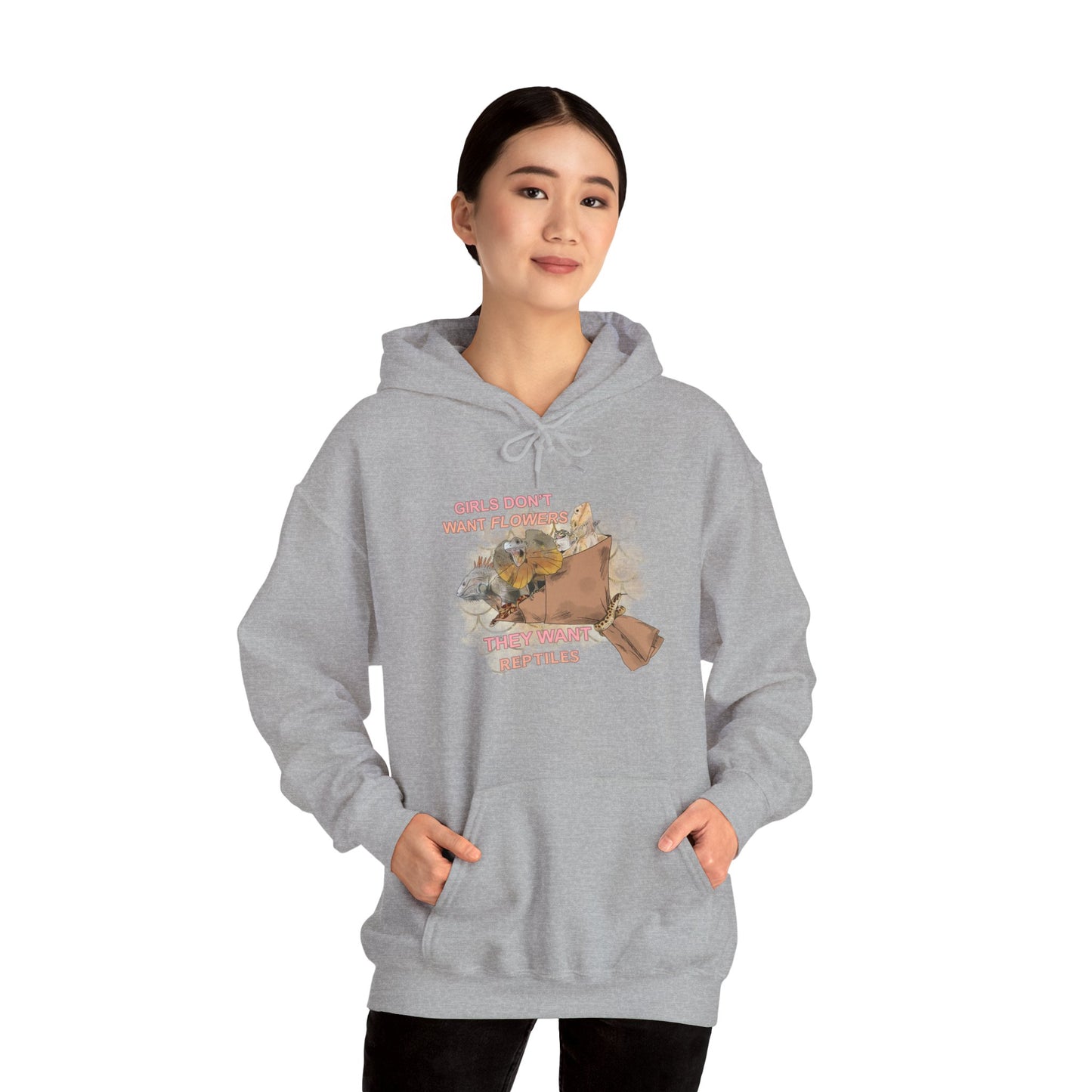 "Girls Don't Want Flowers" Unisex Hooded Sweatshirt with Bold Print - Great for Reptile Lovers