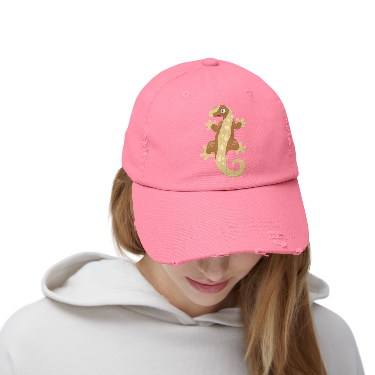 Crested Gecko Unisex Distressed Cap - Casual Streetwear Hat for Everyday Use - Great for Reptile Lovers
