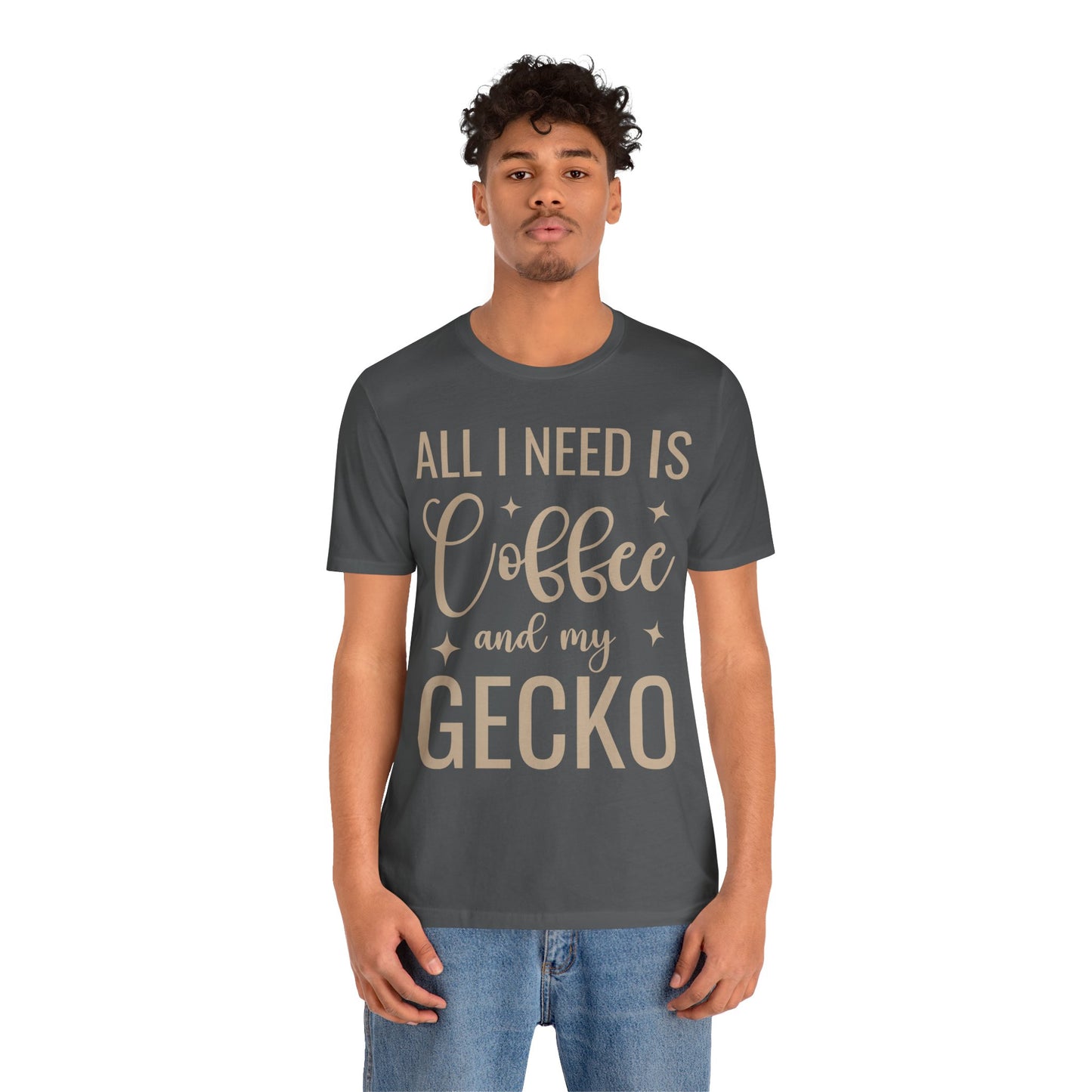 "Coffee and My Gecko" Unisex Jersey Tee - Casual Everyday Wear - Great for Reptile Lovers