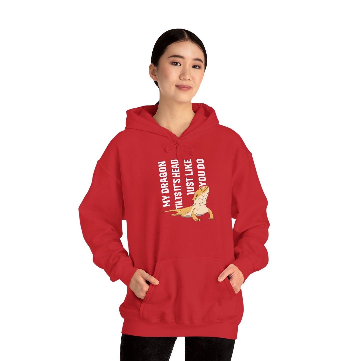"My Dragon Tilts It's Head" Unisex Hooded Sweatshirt with Bold Print - Great for Reptile Lovers