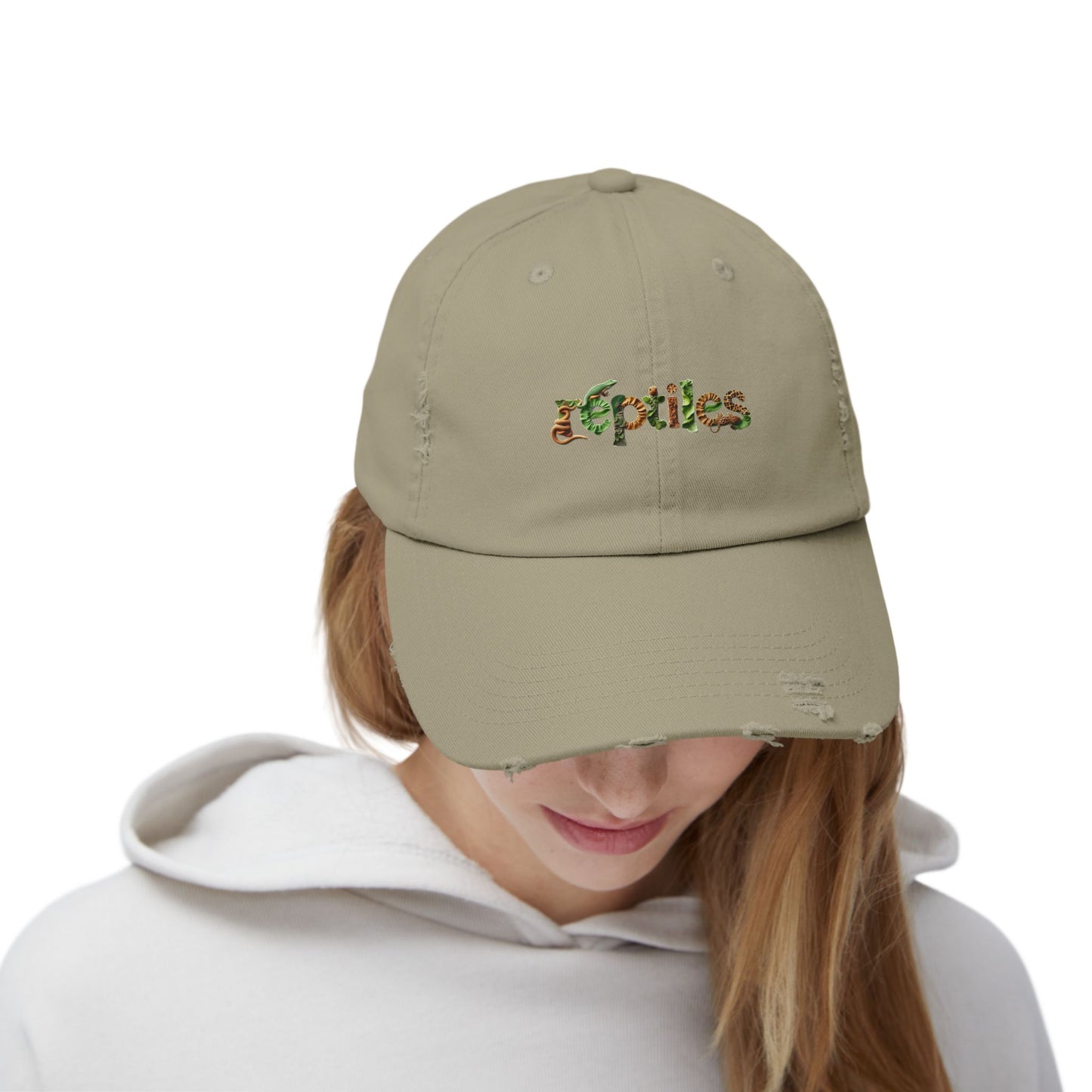 Reptiles Lettering Unisex Distressed Cap - Casual Streetwear Hat for Everyday Use - Great for Reptile Lovers