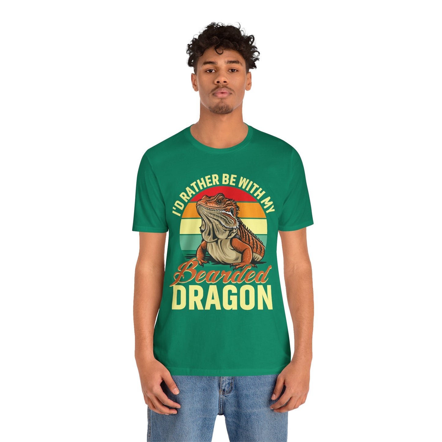 "I'd Rather Be With My Bearded Dragon" Print Unisex Jersey Tee - Casual Everyday Wear - Great for Reptile Lovers