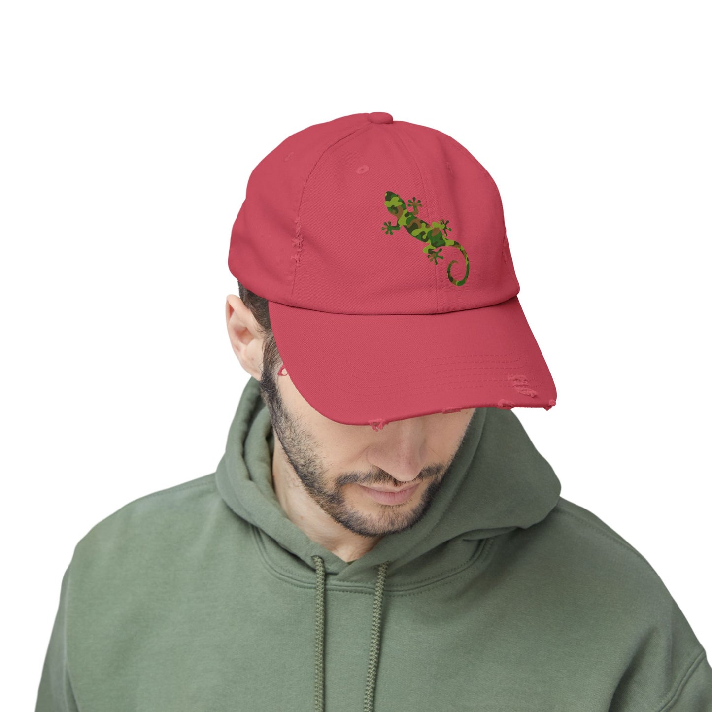 Camo Gecko Unisex Distressed Cap - Casual Streetwear Hat for Everyday Use - Great for Reptile Lovers