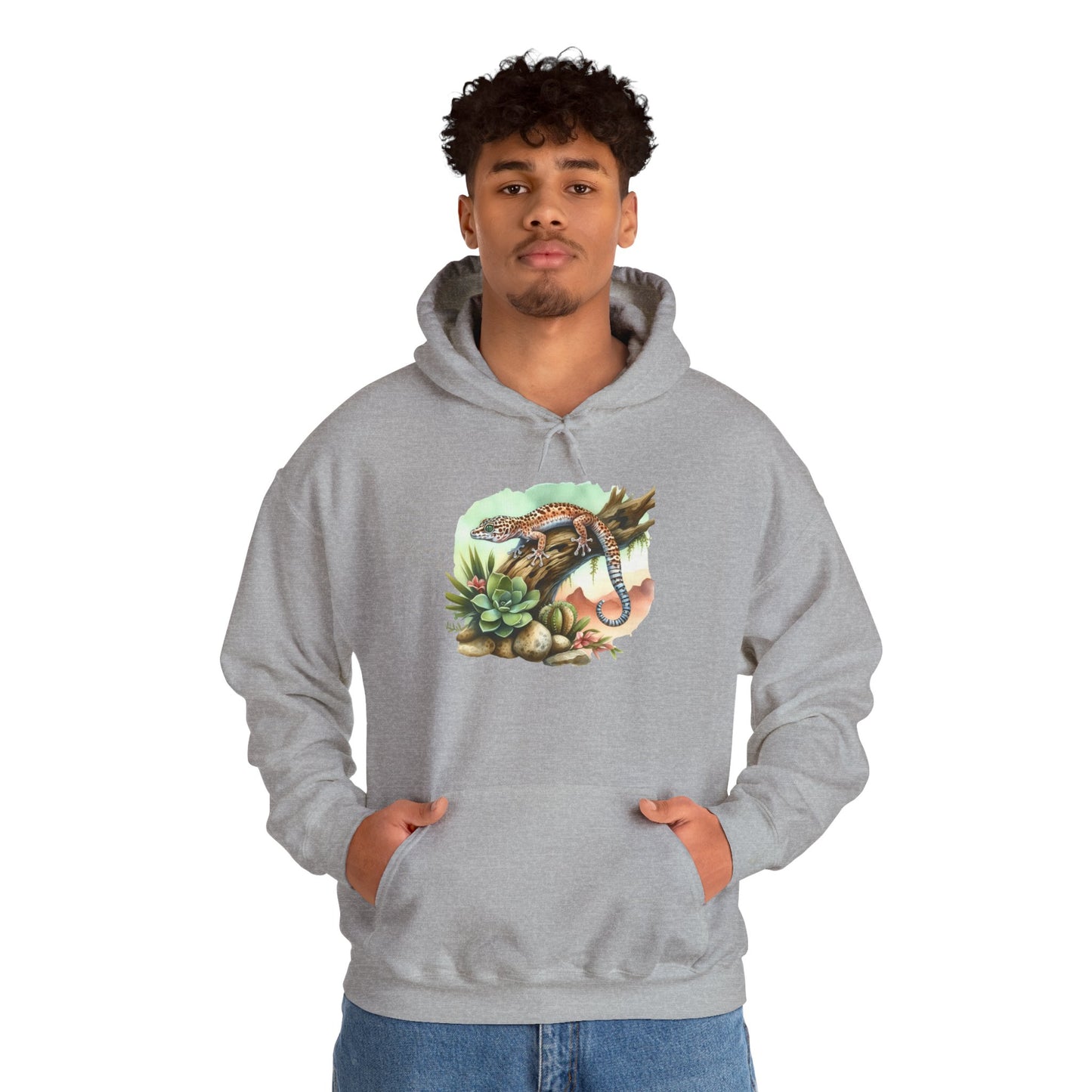 Gecko in a Tree Unisex Hooded Sweatshirt with Bold Print - Great for Reptile Lovers