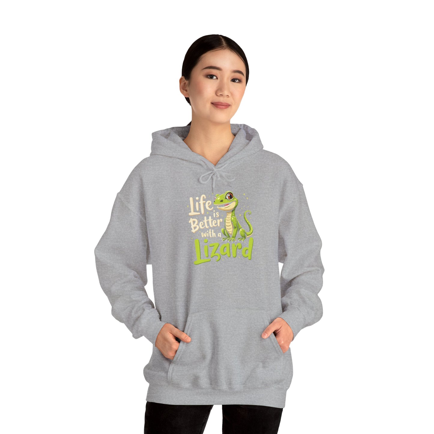 "Life is Better with a Lizard" Cozy Unisex Hooded Sweatshirt with Bold Print - Great for Reptile Lovers