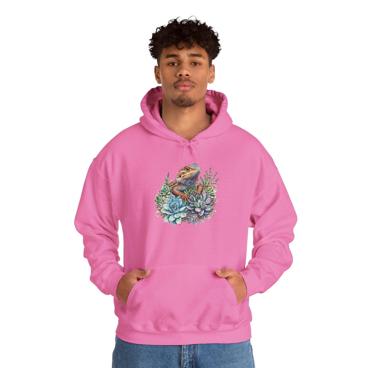 Beardie in the Succulents Unisex Hooded Sweatshirt with Bold Print - Great for Reptile Lovers