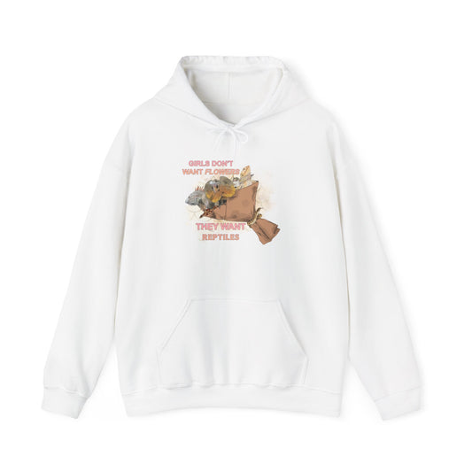 "Girls Don't Want Flowers" Unisex Hooded Sweatshirt with Bold Print - Great for Reptile Lovers