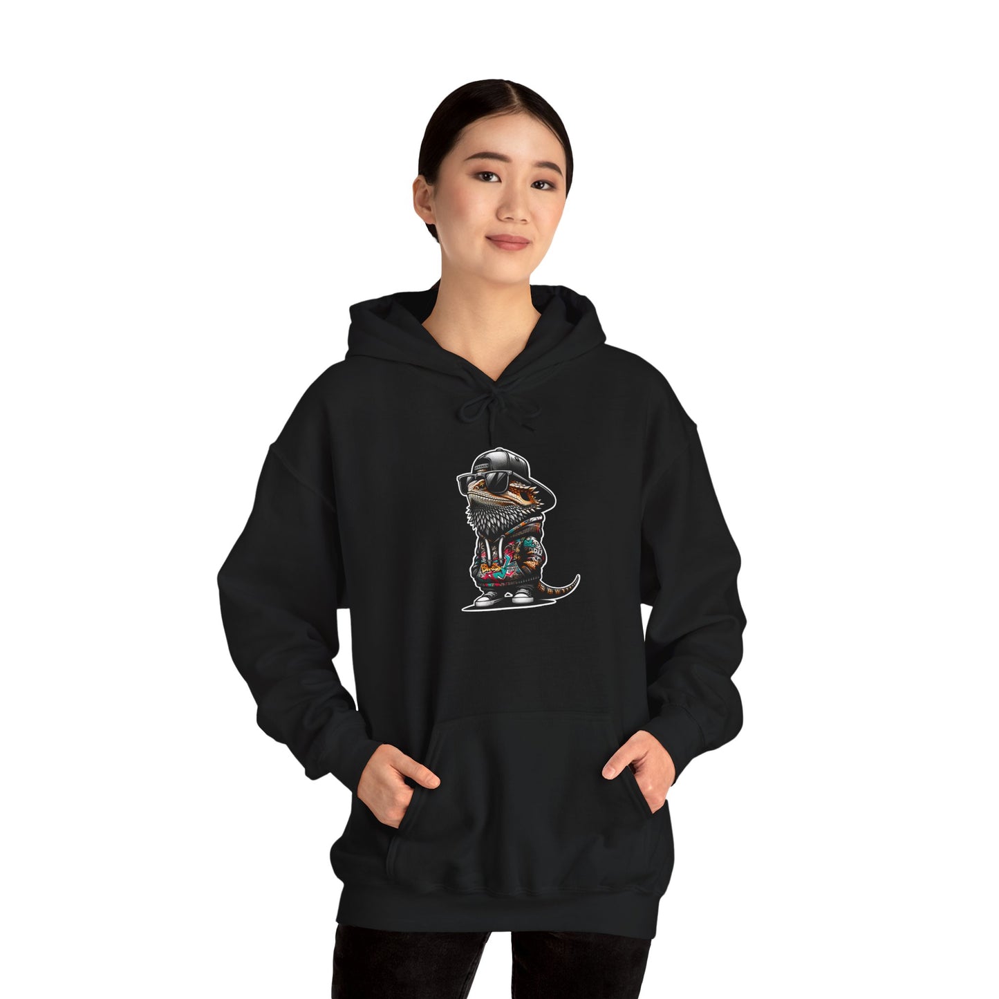 Hip Hop Beardie Unisex Hooded Sweatshirt with Bold Print - Great for Reptile Lovers