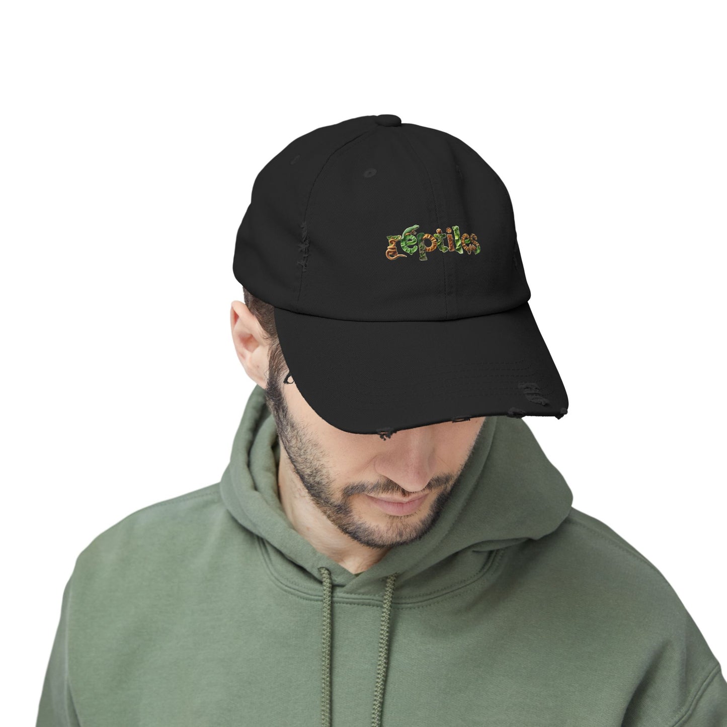Reptiles Lettering Unisex Distressed Cap - Casual Streetwear Hat for Everyday Use - Great for Reptile Lovers